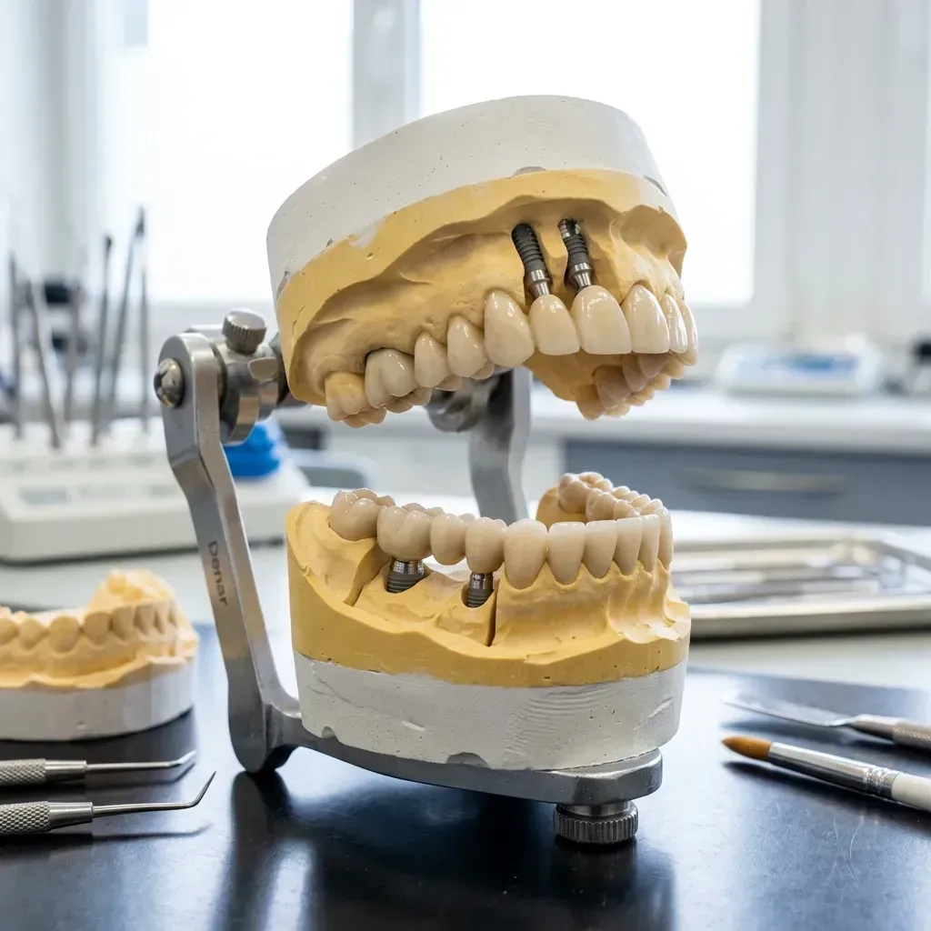 Comprehensive full mouth rehabilitation dental model showing crowns and bridges in Viman Nagar Pune